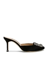 Manolo Blahnik Hangisimu 70 Black Satin Mules In Black