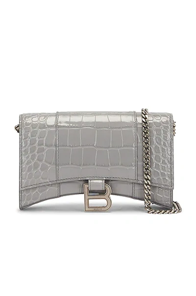 Balenciaga Hourglass Embossed Leather Chain Wallet In