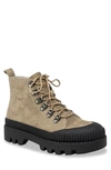 Chase & Chloe Mud Guard Lug Sole Ankle Combat Boot In Taupe Suede