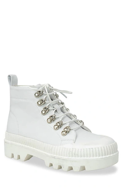Chase & Chloe Mud Guard Lug Sole Ankle Combat Boot In White Pu