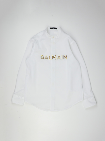 Balmain Kids' Cotton With Logo Shirt In Bianco-oro