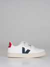 Veja Kids Small Esplar Velcro Chromefree Leather Extra White Nautico Pekin In Bianco-blu