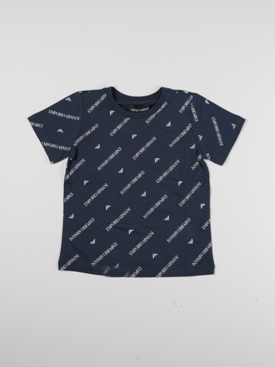 Emporio Armani Kids' Cotton T-shirt In Blu