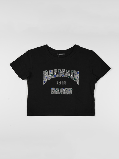 Balmain Kids' Cotton With Logo T-shirt In Nero