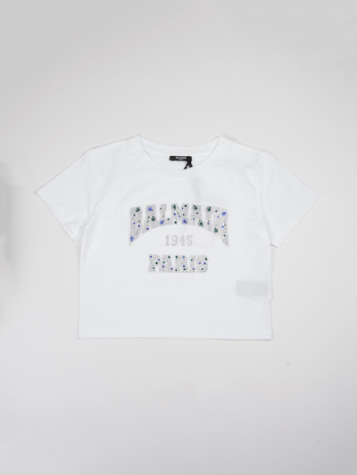 Balmain Kids' Cotton With Logo T-shirt In Bianco