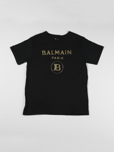 Balmain Kids' Cotton With Logo T-shirt In Nero-oro