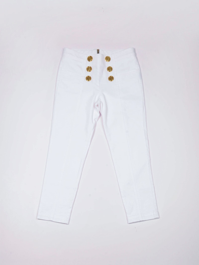 Balmain Kids' Cotton Stretch Trousers In Bianco