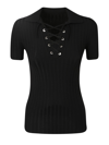 DION LEE LACE-UP RIBBED-KNIT POLO SHIRT