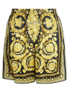 Versace Barocco Print Silk Shorts In Black/gold