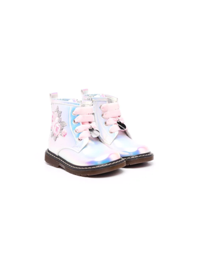 Monnalisa Babies' Iridescent Lace-up Boots In Multicoloured
