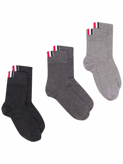 Thom Browne Three-pack Ankle-length Socks In Grey