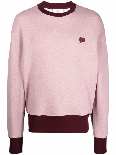 Ami Alexandre Mattiussi Ami Logo Embroidered Crewneck Sweatshirt In Pink