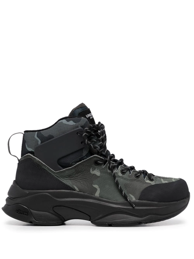 Undercover Lace-up Camouflage-print Ankle Boots In Black