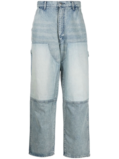 Ambush Panelled Wide-leg Jeans In Cyan