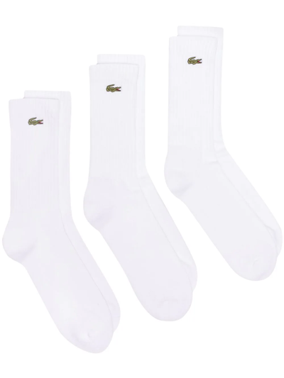 Lacoste Logo-patch Ribbed Socks Three-pack In White