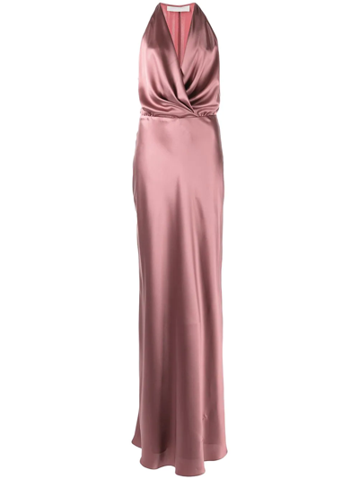 Michelle Mason Draped-detail Halterneck Gown In Pink