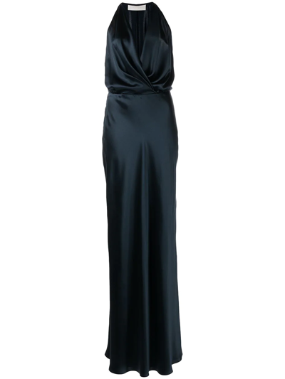 Michelle Mason Draped-detail Halterneck Gown In Blue