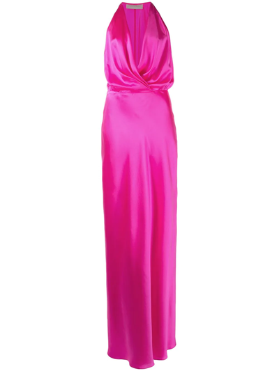 Michelle Mason Draped-detail Halterneck Gown In Pink