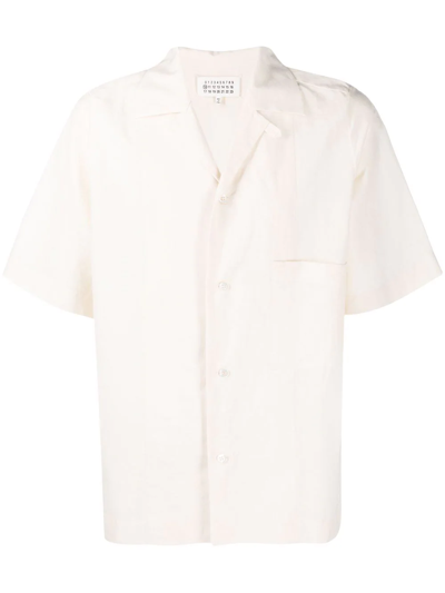 Maison Margiela Cotton And Linen Short-sleeved Shirt In Beige
