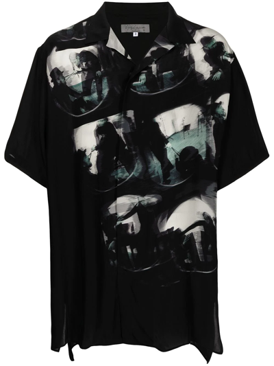 Yohji Yamamoto Photographic Print Short-sleeved Silk Shirt In Black