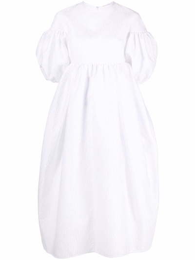 Cecilie Bahnsen Jacquard Cutout Puff-sleeve Dress With Paneled Skirt In White