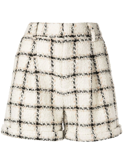 Anine Bing Becky Windowpane-checked Tweed Shorts In Beige