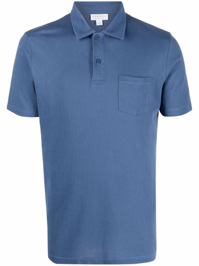 Sunspel Short-sleeved Cotton Polo Shirt In Blue