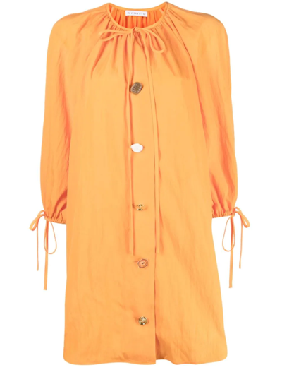 Rejina Pyo Scout Puffed-sleeve Crinkled-satin Dress In Orange