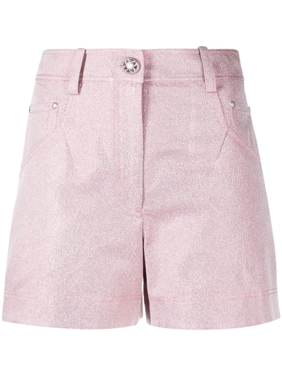 Shiatzy Chen Glittered Denim Shorts In Pink