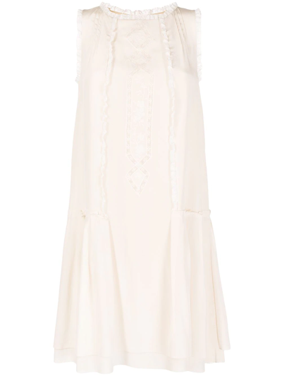 Shiatzy Chen Silk Lace Panelled Dress In Neutrals