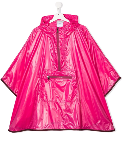 Moncler Kids' Hooded Zipped-pocket Rain Coat In Pink