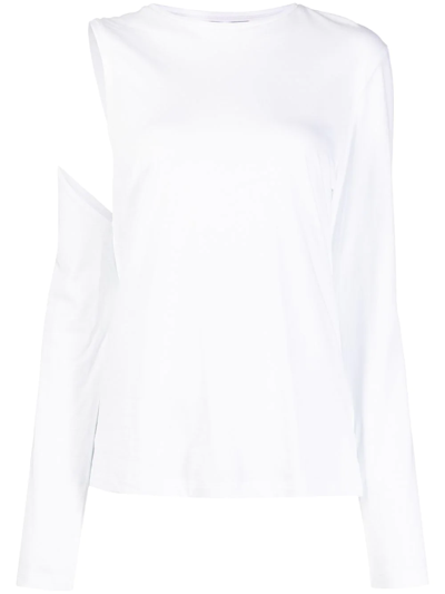 Tibi Asymmetric Cold-shoulder Top In White