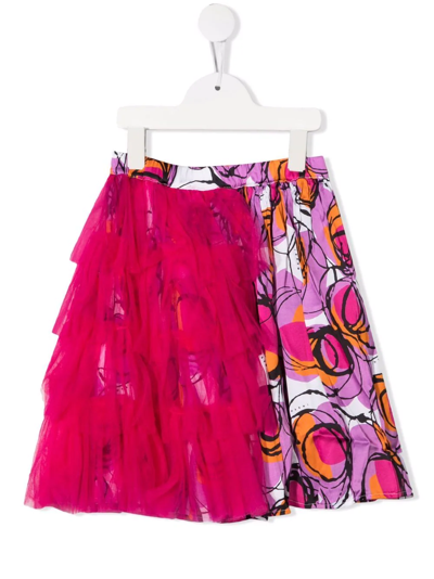 Marni Kids' Printed Skirt With Tulle Details Magenta In Pink