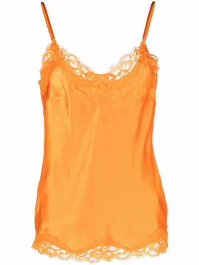 Gold Hawk Lace-trim Silk Slip Top In Tangerine