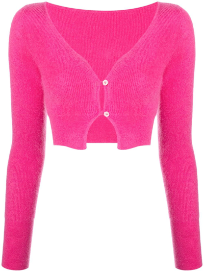 Jacquemus Alzou Cropped Mohair-blend Cardigan In Pink