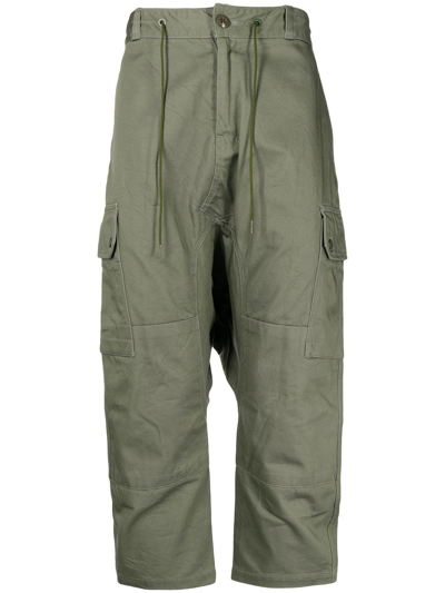 Fumito Ganryu Cropped Straight Cargo Trousers In Green