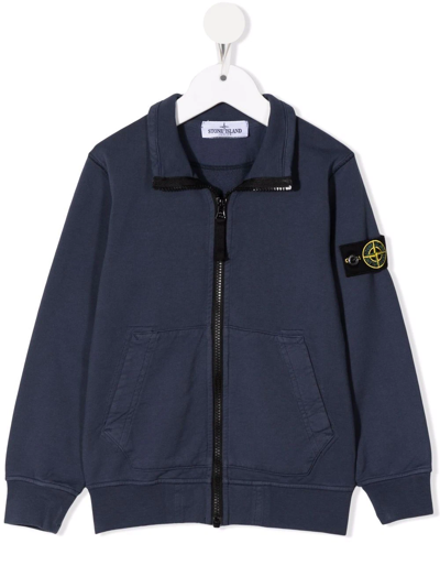 Stone Island Kids' Logo-patch Sleeve Jacket In Blue