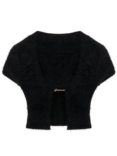 Jacquemus Neve Cropped Knitted Top In Black
