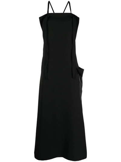 Y's Draped-pocket Midi Dress In Black