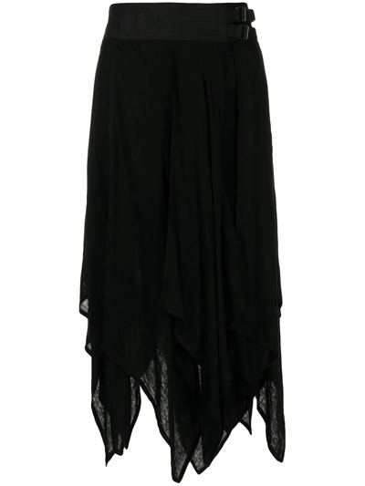 Yohji Yamamoto Rag-hem Midi-skirt In Black