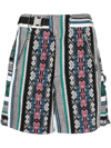Sacai Geometric-jacquard Cotton Shorts In Black