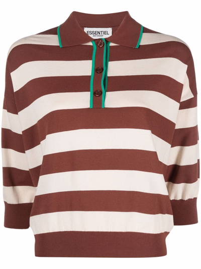 Essentiel Antwerp Beat Striped Polo Sweater In Cinnamon