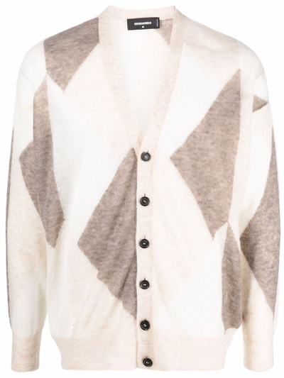 Dsquared2 Geometric-jacquard Cardigan In Beige