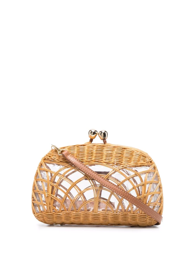 Serpui Camila Cutout Wicker Clutch Bag In Neutrals