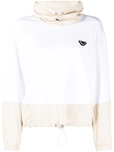 Emporio Armani Panelled Drawstring Hem Sweatshirt In White