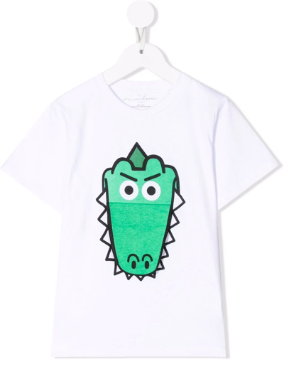 Stella Mccartney Kids' White T-shirt For Boy With Green Crocodile