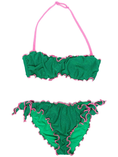Mc2 Saint Barth Kids' Contrasting-trim Bikini Set In Green