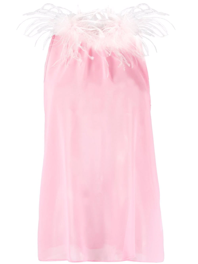 Styland Feather-trim Pleated Dress In Pink