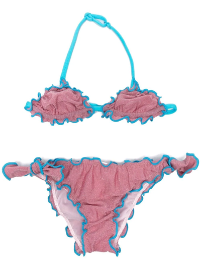 Mc2 Saint Barth Kids' Contrasting-trim Bikini Set In Pink