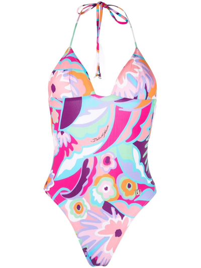 Dolce & Gabbana Floral-print Swimsuit In Pink